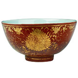 Bol émaillé brun de style kinrande avec décor floral doré