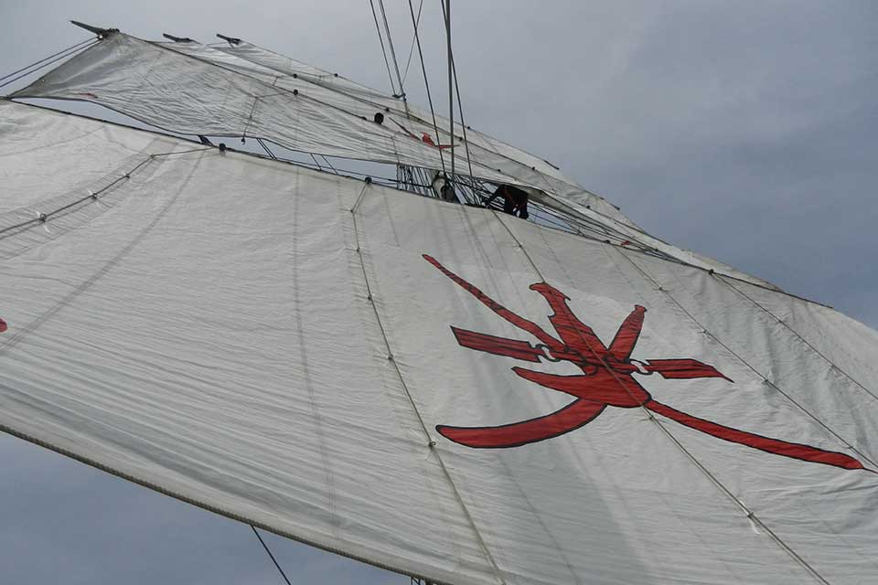 Her main mast is 30 metres above the deck